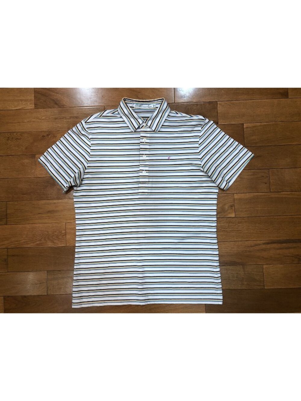 Criquet Slim Fit Stretchy Pima Cotton Blend Short Sleeve Striped Polo Preppy - M